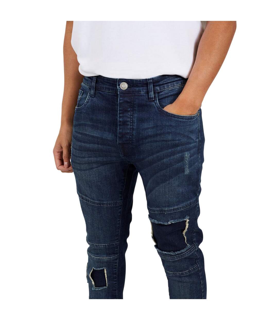 Jean Motif/style Motard Homme Bleu Foncé Brave Soul-4