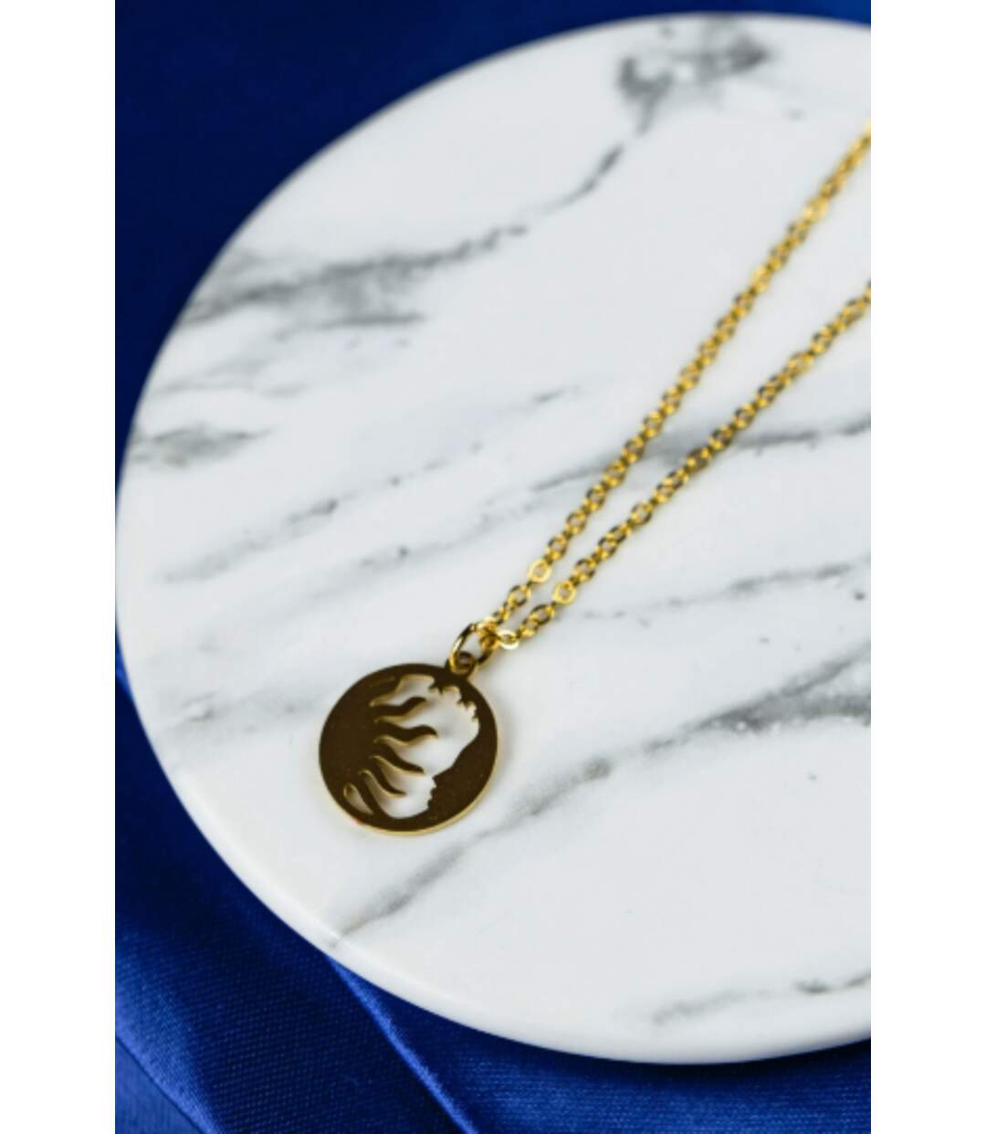 Stainless Steel Gold Sun Moon Small Round Disc Pendant Necklace