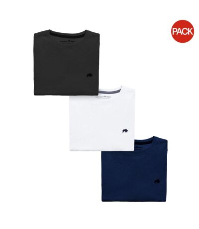 Pack Of 3  Mens Classic Organic Cotton T-shirt  Black White Navy Raging Bull