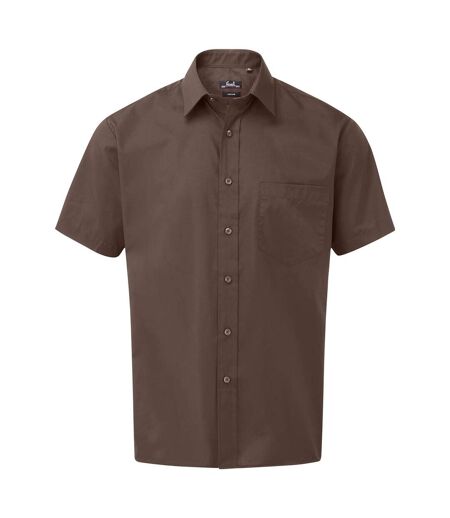 Mens short sleeve poplin shirt brown Premier