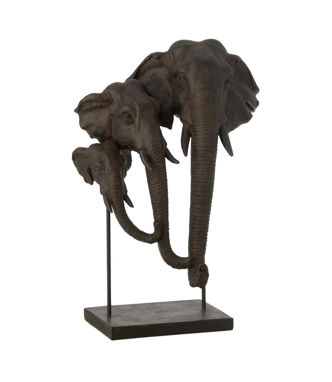 Statuette Famille d'Éléphant Afrique 43cm Marron Foncé-1