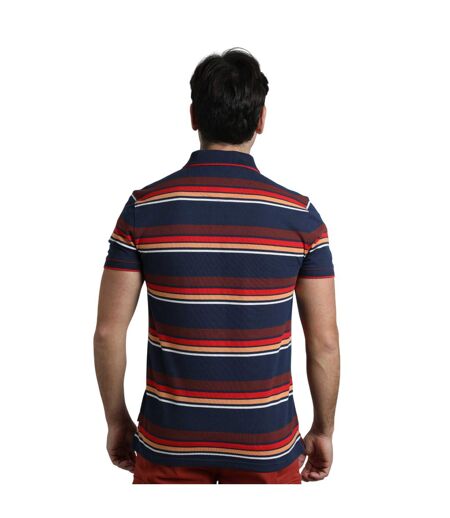 Mens sunbury stripe organic cotton polo shirt dark blue Weird Fish