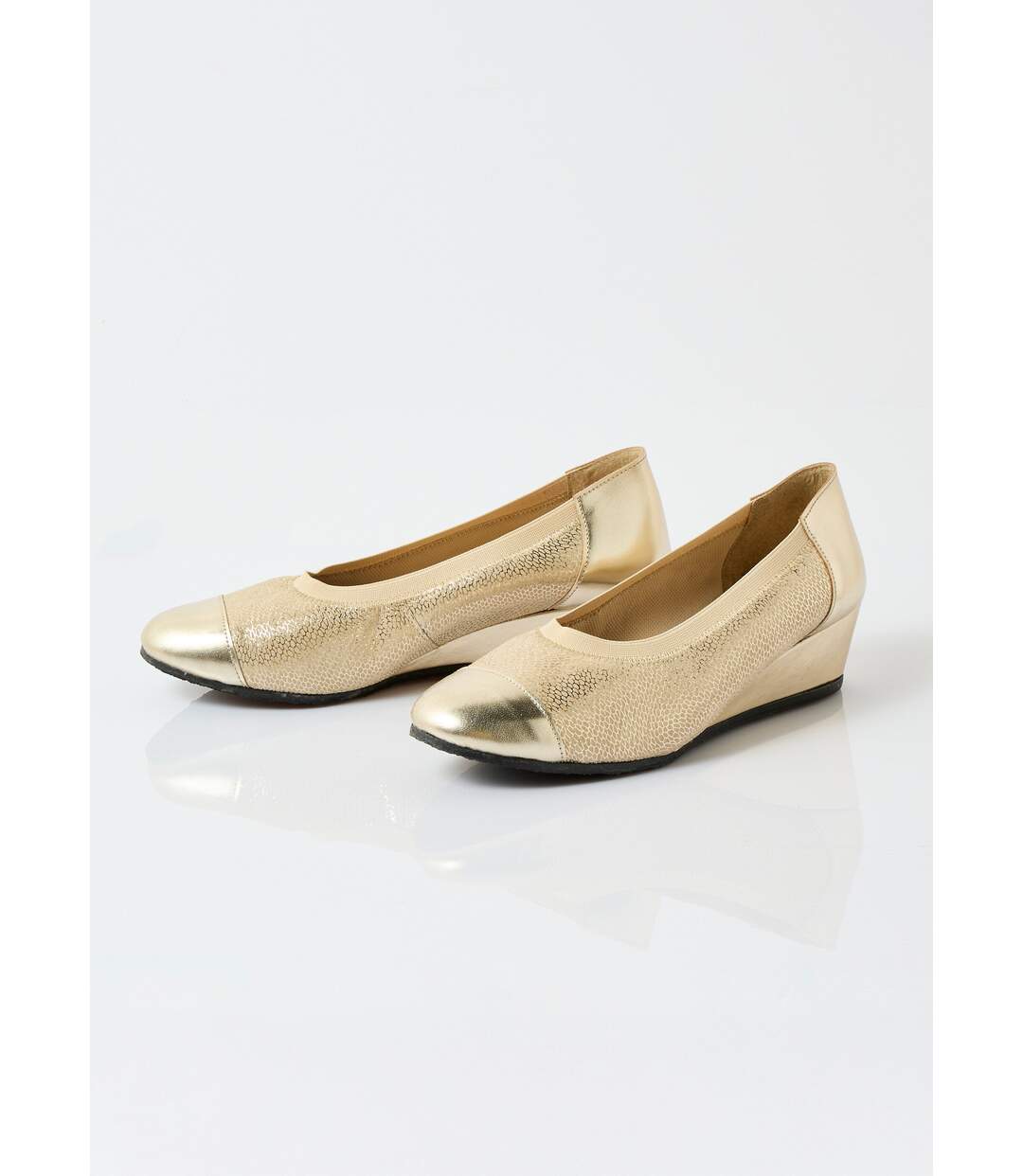 Ballerines compensées cuir largeur confort bi-matière-5