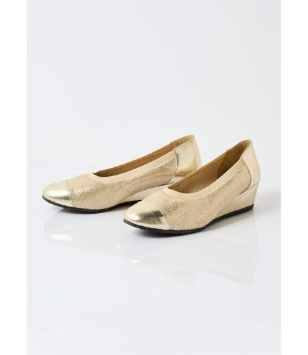 Ballerines compensées cuir largeur confort bi-matière