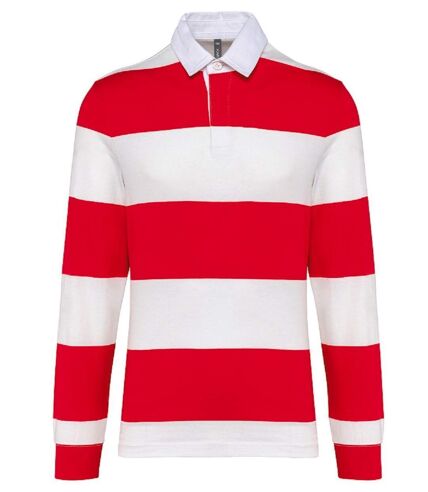 Polo rugby rayé manches longues - Homme - K285 - rouge et blanc
