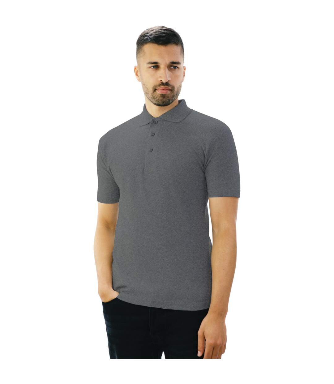 Polo manches courtes homme gris foncé chiné Casual Casual