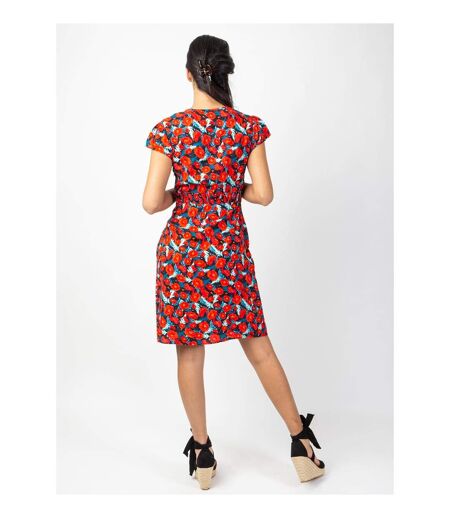 Robe courte cintrée TANIA imprimé fleuri rouge Coton Du Monde