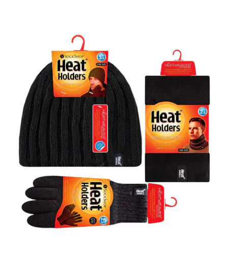 Mens Fleece Lined Thermal Hat & Gloves Neckwarmer Set for Winter