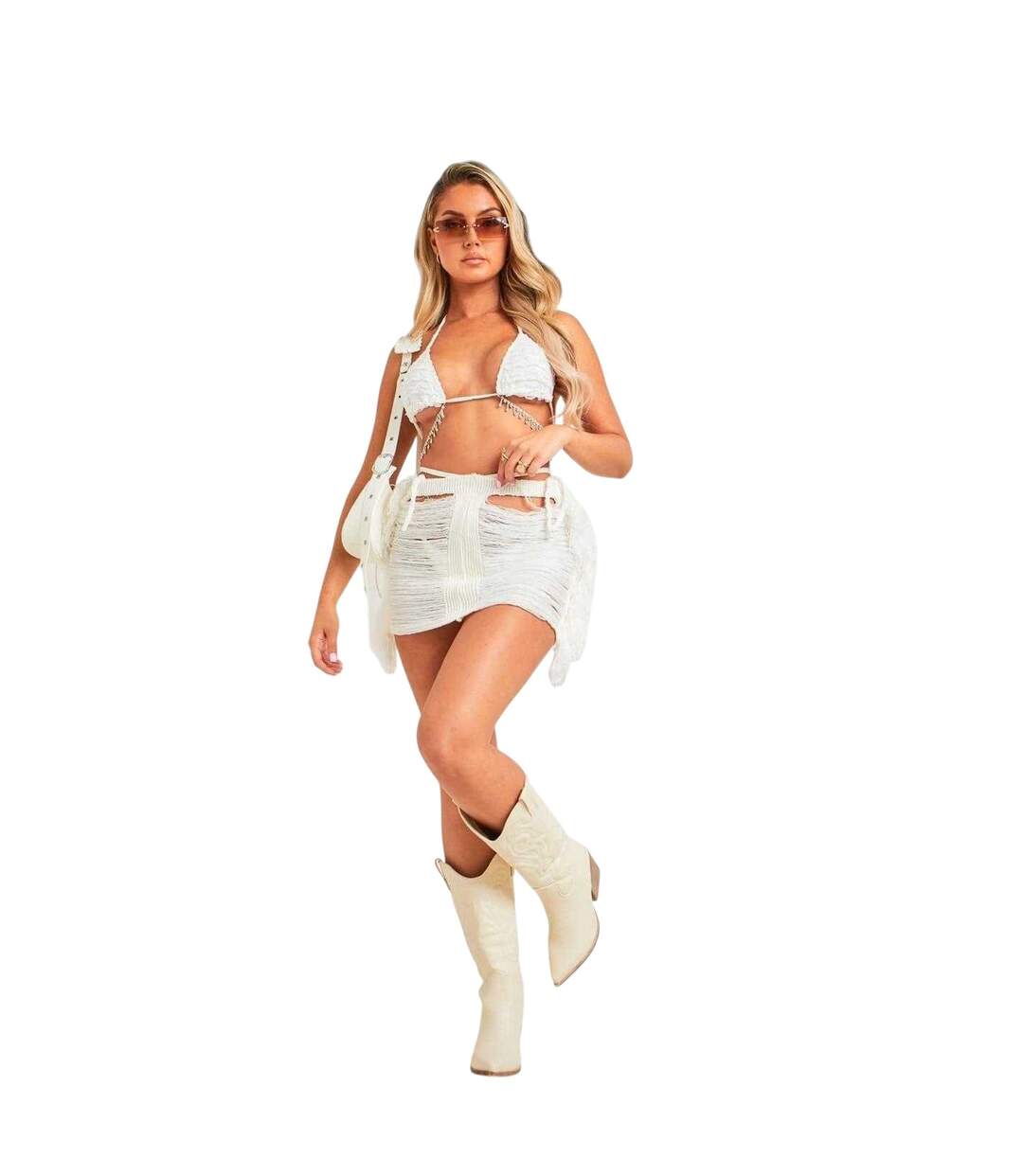 Womens/ladies Distressed Crochet Mini Skirt White Missy Empire-1