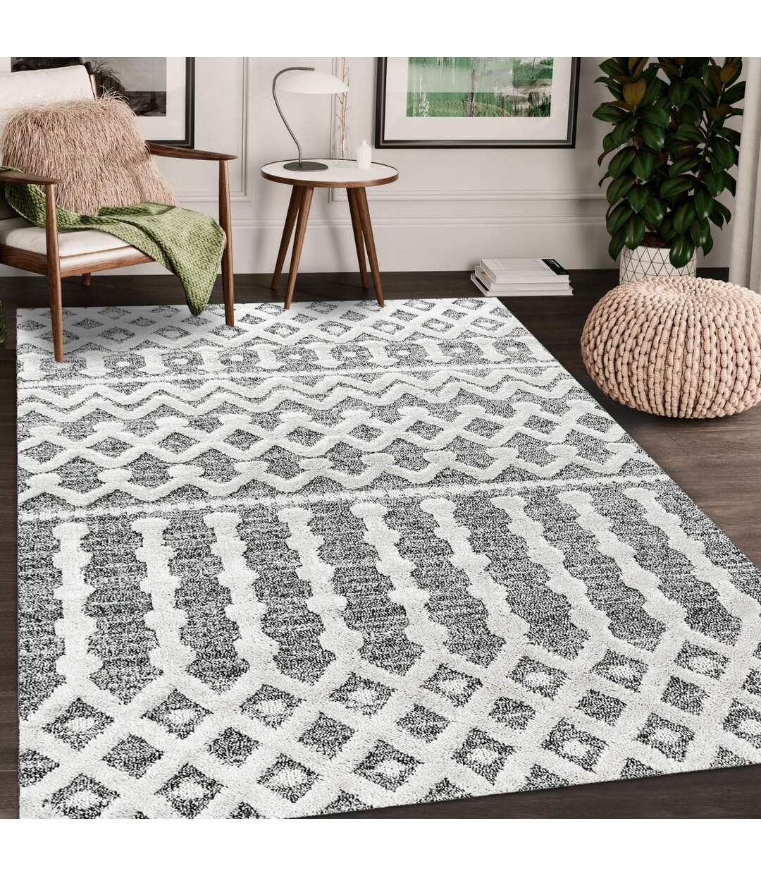 Tapis salon et chambre tissé motif scandinave PISTIOU-2