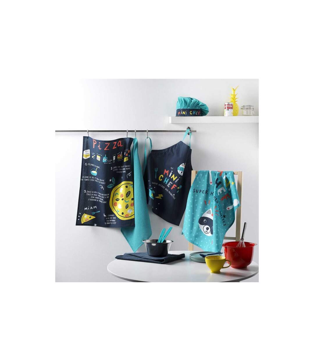 Lot de 2 Torchons Enfant Mini Chef II 50x70cm Bleu-3