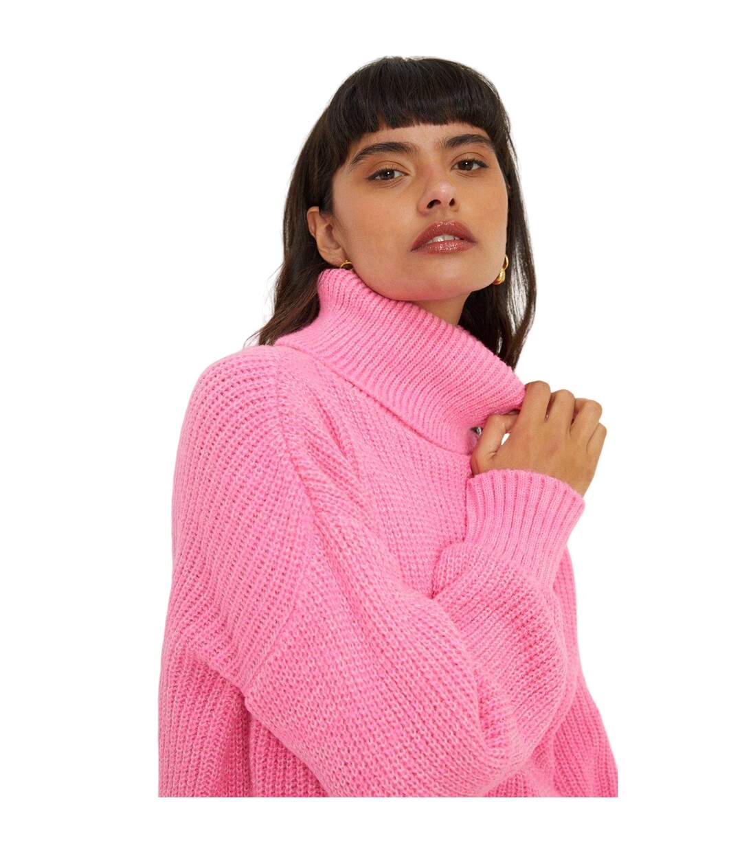 Womens/ladies chunky knit roll neck longline jumper pink Dorothy Perkins-3