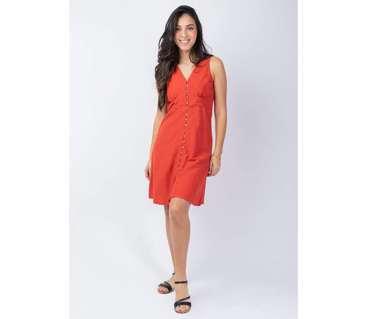 Robe courte tendance MAURINE unie terracotta Coton Du Monde-2