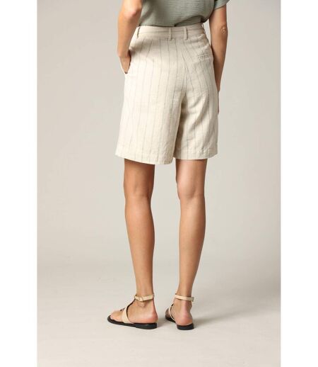 Short femme en coton et lin à rayures avec fermeture à glissière GITA