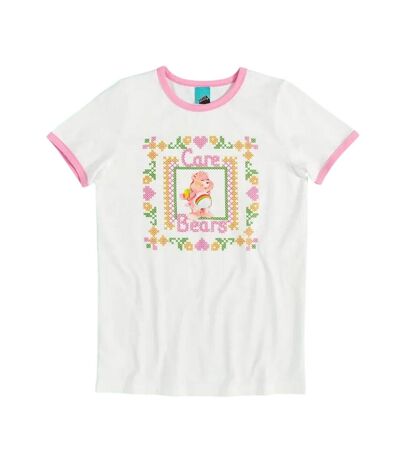 T-shirt Motif/style Point De Croix Et Ringer Adulte Blanc Care Bears