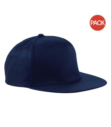 Beechfield Unisex 5 Panel Retro Rapper Cap (Pack of 2) (French Navy) - UTRW6724