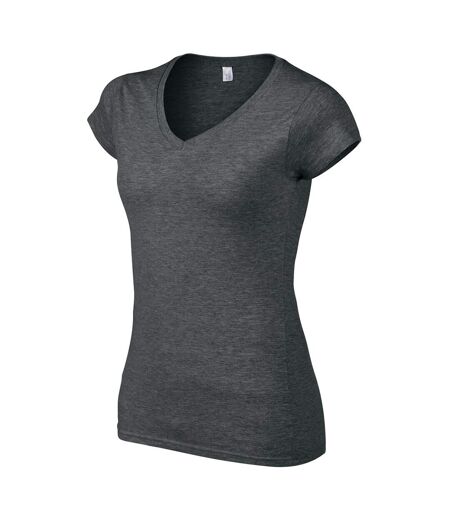 Gildan - T-shirt à manches courtes et col en V - Femme (Gris sombre chiné) - UTBC491