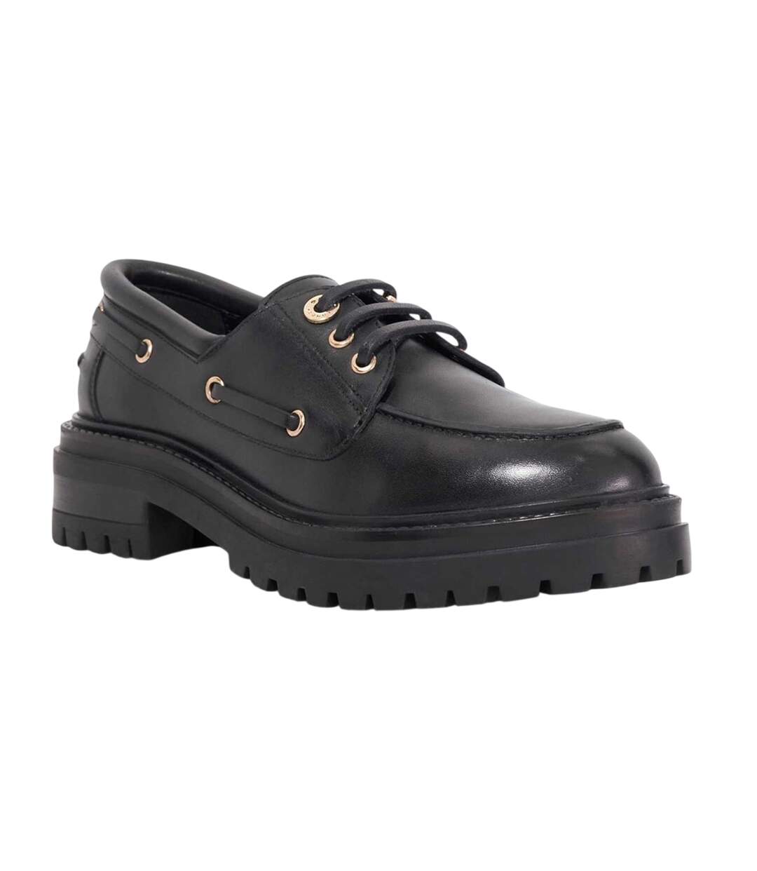Womens/ladies Venetian Leather Lace Up Boat Shoes Black Dune London-4