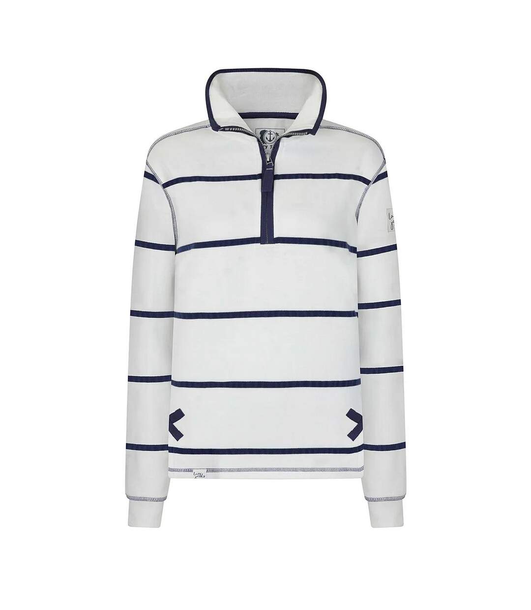 Womens/ladies Striped Quarter Zip Long-sleeved Sweatshirt White Lazy Jacks-1