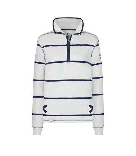 Womens/ladies Striped Quarter Zip Long-sleeved Sweatshirt White Lazy Jacks