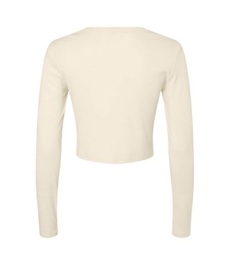 Womens/ladies micro-rib long-sleeved crop top solid natural Bella + Canvas