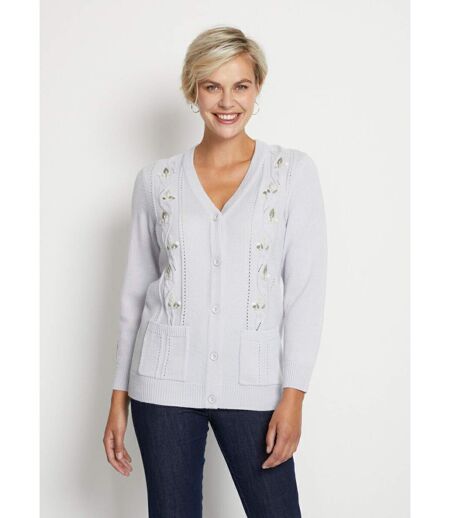 Gilet long boutonné brodé perlé col V