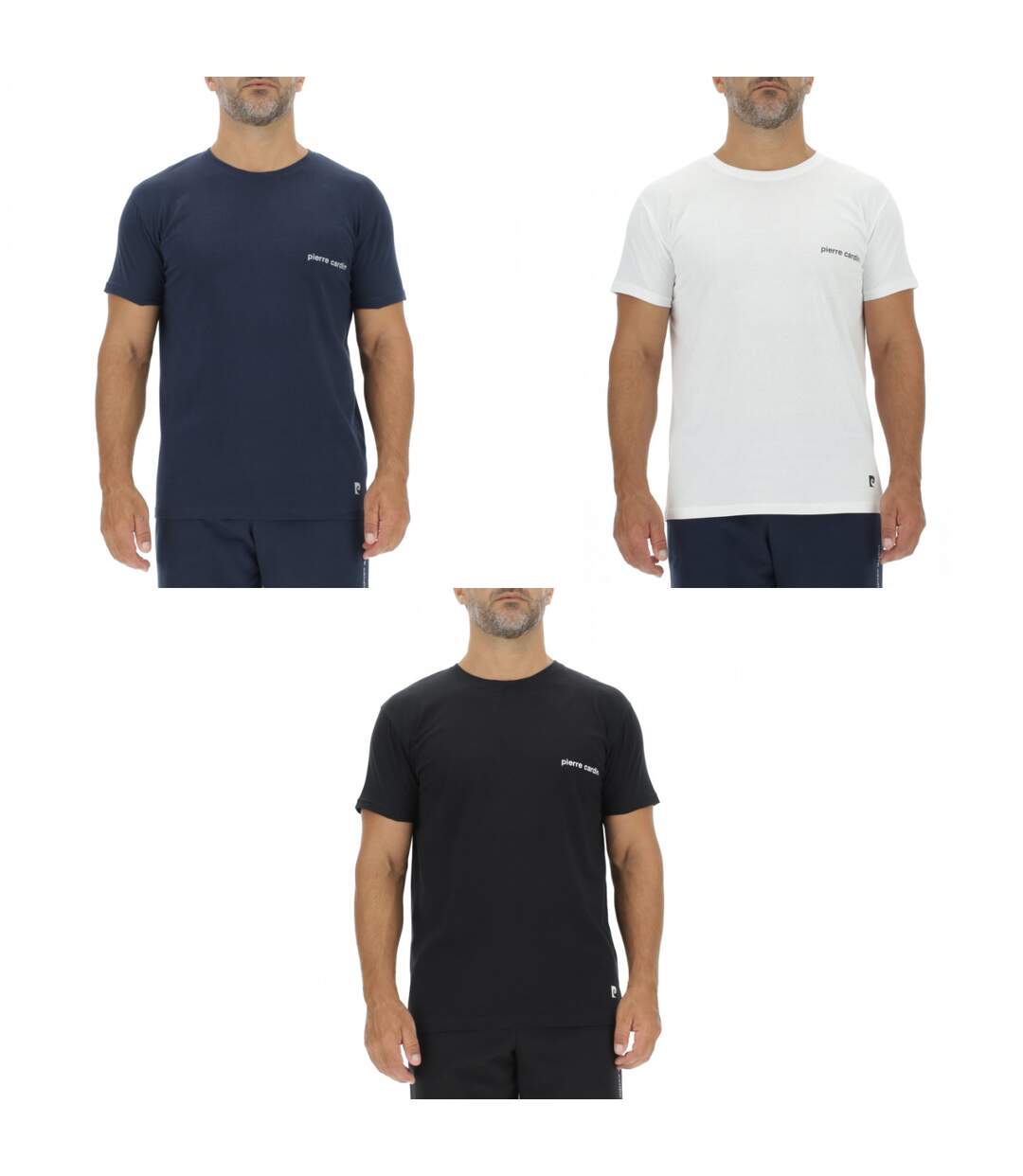 Lot de 3 T-shirts homme en coton uni col rond imprimé poitrine Pierre Cardin-1