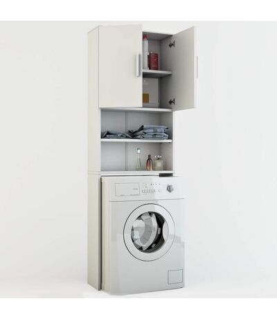 Meuble de buanderie pour machine à laver Jeany - L. 64 x H. 190 cm - Blanc