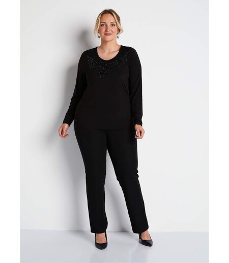T-shirt court col rond résille brodé strass