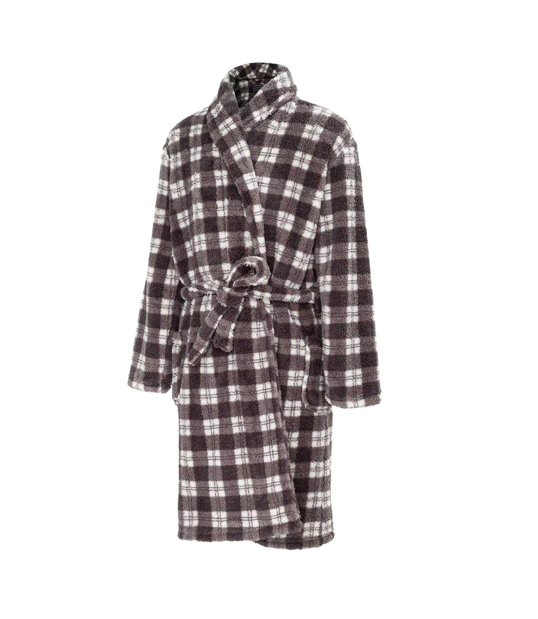 Mens Checked Fleece Lounge Robe Grey Black Howick-3