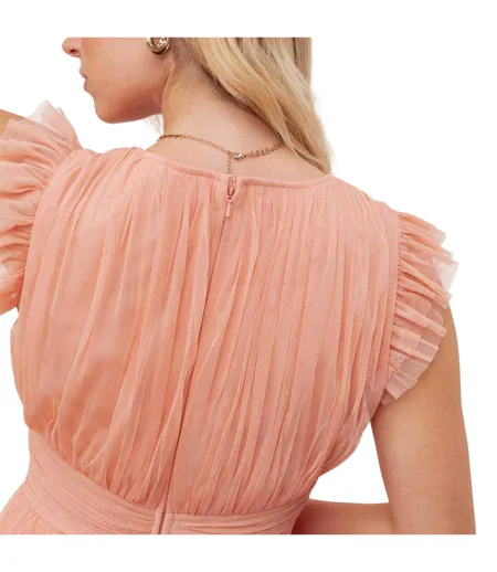 Robe Longue Manches Volantées Motif/style Cascade Femme Corail Anaya With Love