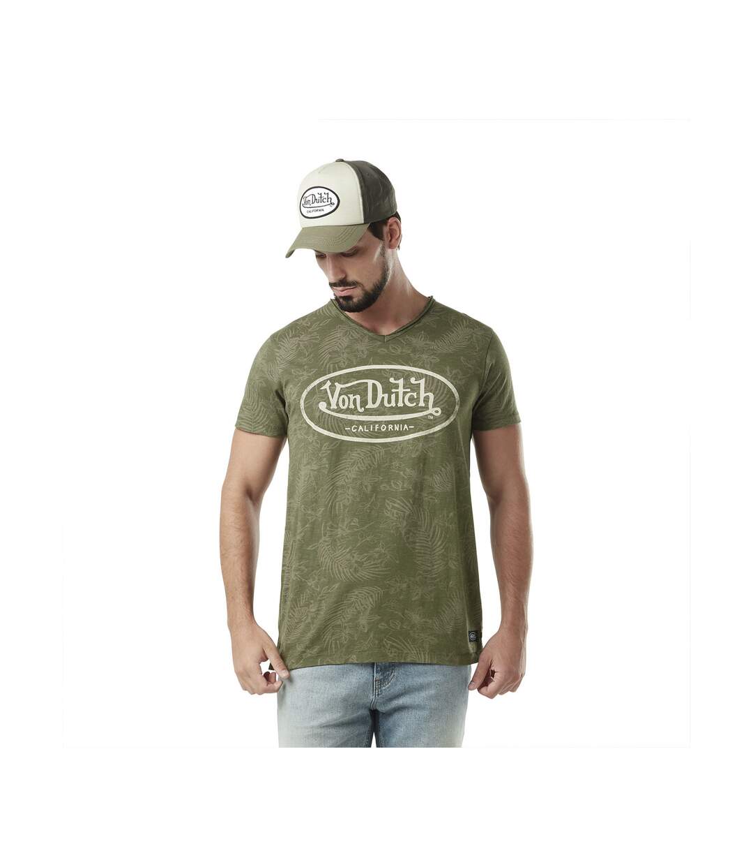 T-shirt homme col v avec traitement en coton Ron Vondutch-1