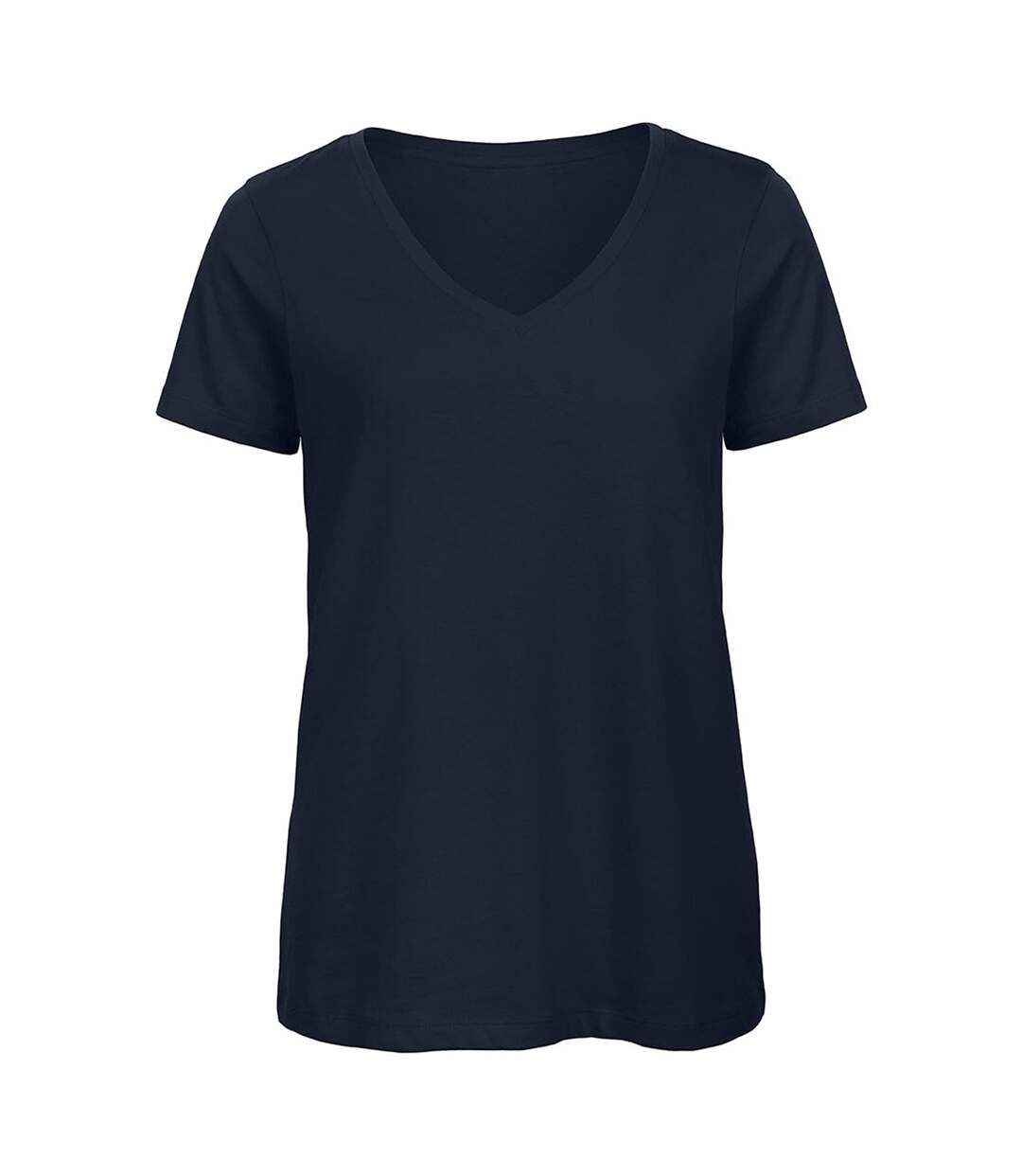 T-shirt en coton bio à col v femme bleu marine B&C Favourite-1