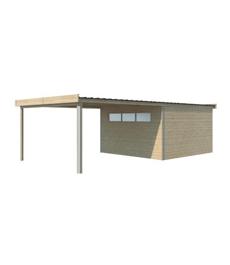 Chalet en bois profil aluminium contemporain avec extension 30.16 m² Avec plancher + gouttière