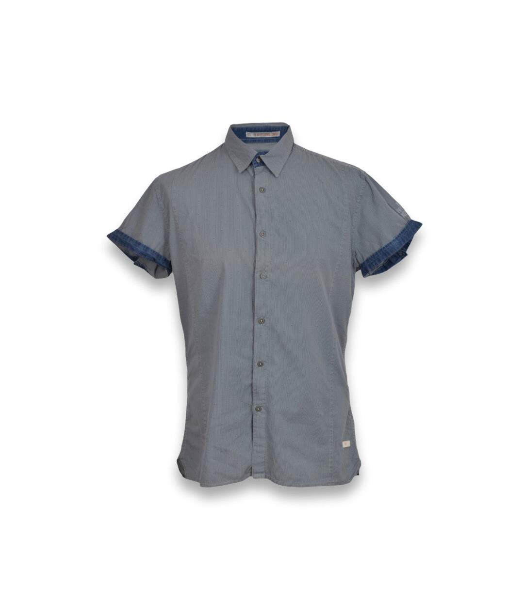 Chemise homme manches courtes décontractée de couleur bleu-1