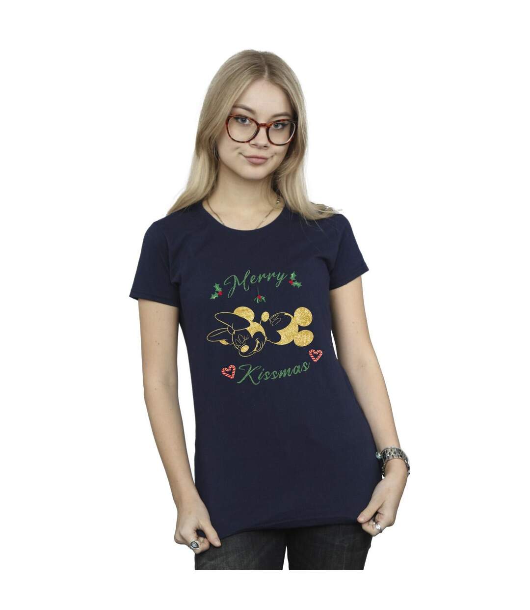 Disney Femme/Les femmes - T-shirt en coton Mickey Mouse Merry Kissmas (Bleu marine) - UTBI33559-2
