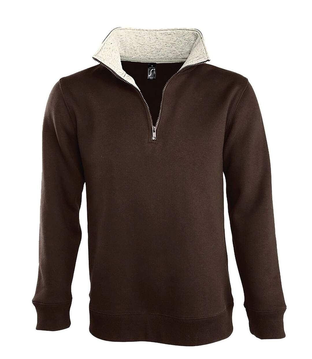 Sweat-shirt HOMME col camionneur zippé - 47300 - marron chocolat-1