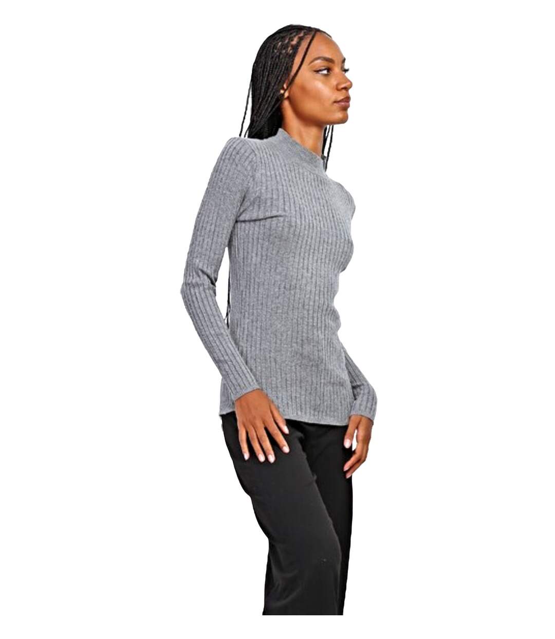 Pull femme col montant manches longues de couleur grise