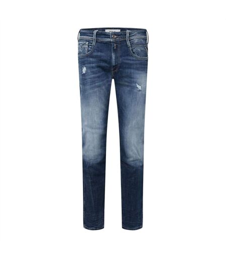 Mens Anbass Cotton Denim Distressed Jeans Blue Replay