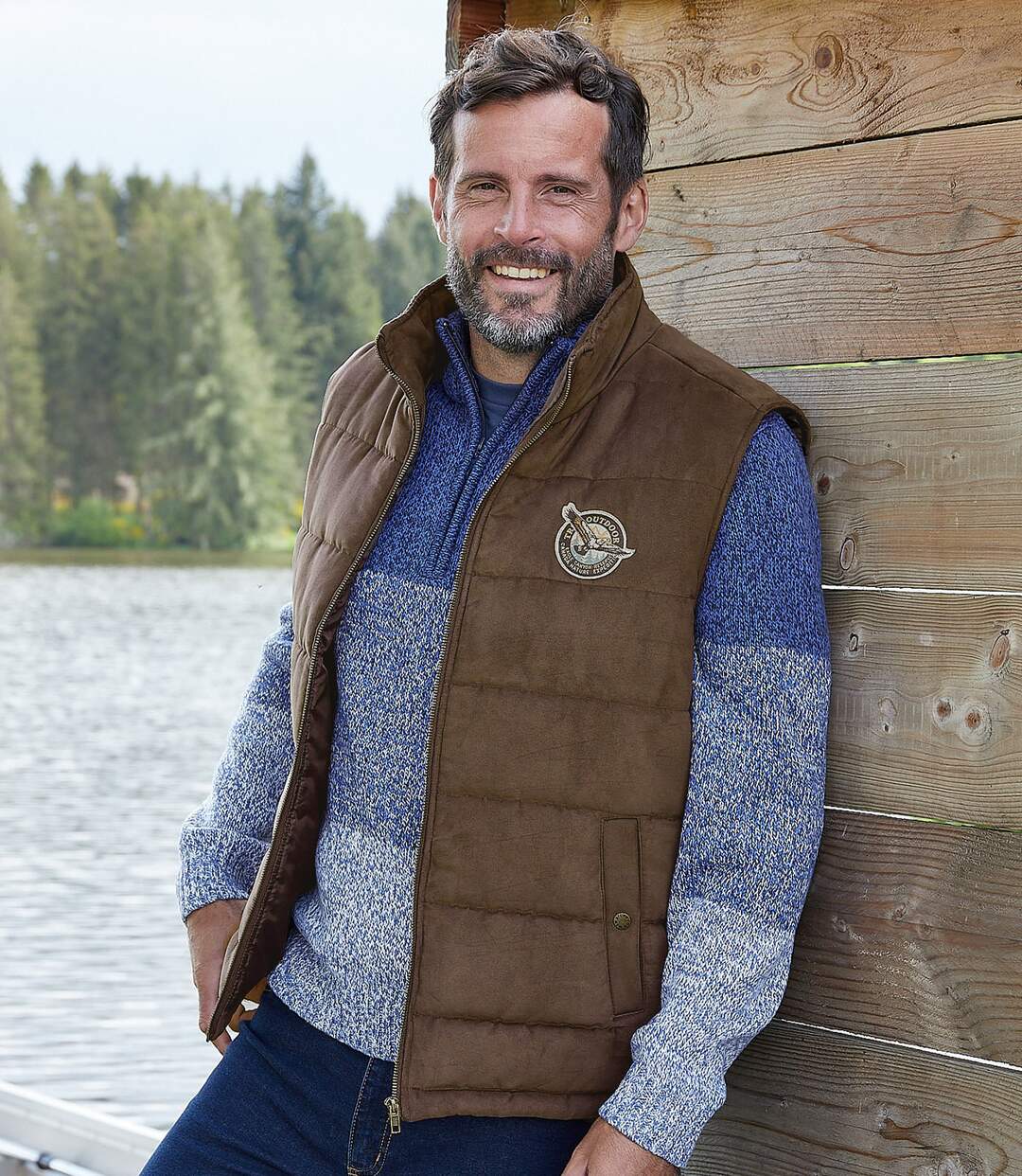 Men's Brown Faux-Suede Padded Vest-2