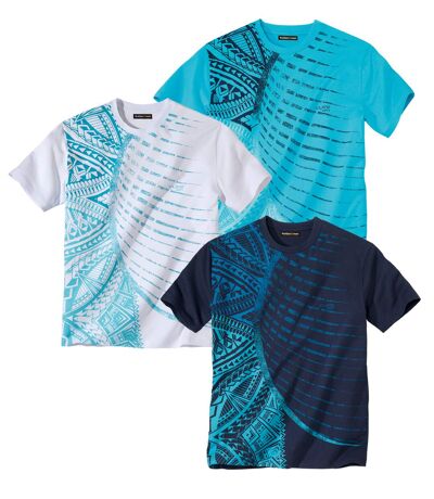 Pack of 3 Men's T-Shirts - Turquoise Navy White