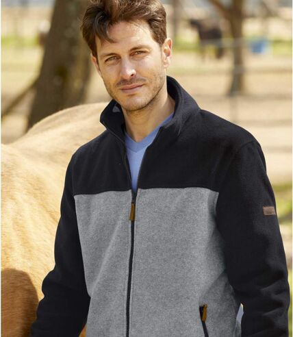 Men's Grey & Black Outdoor Full Zip Fleece Jacket
