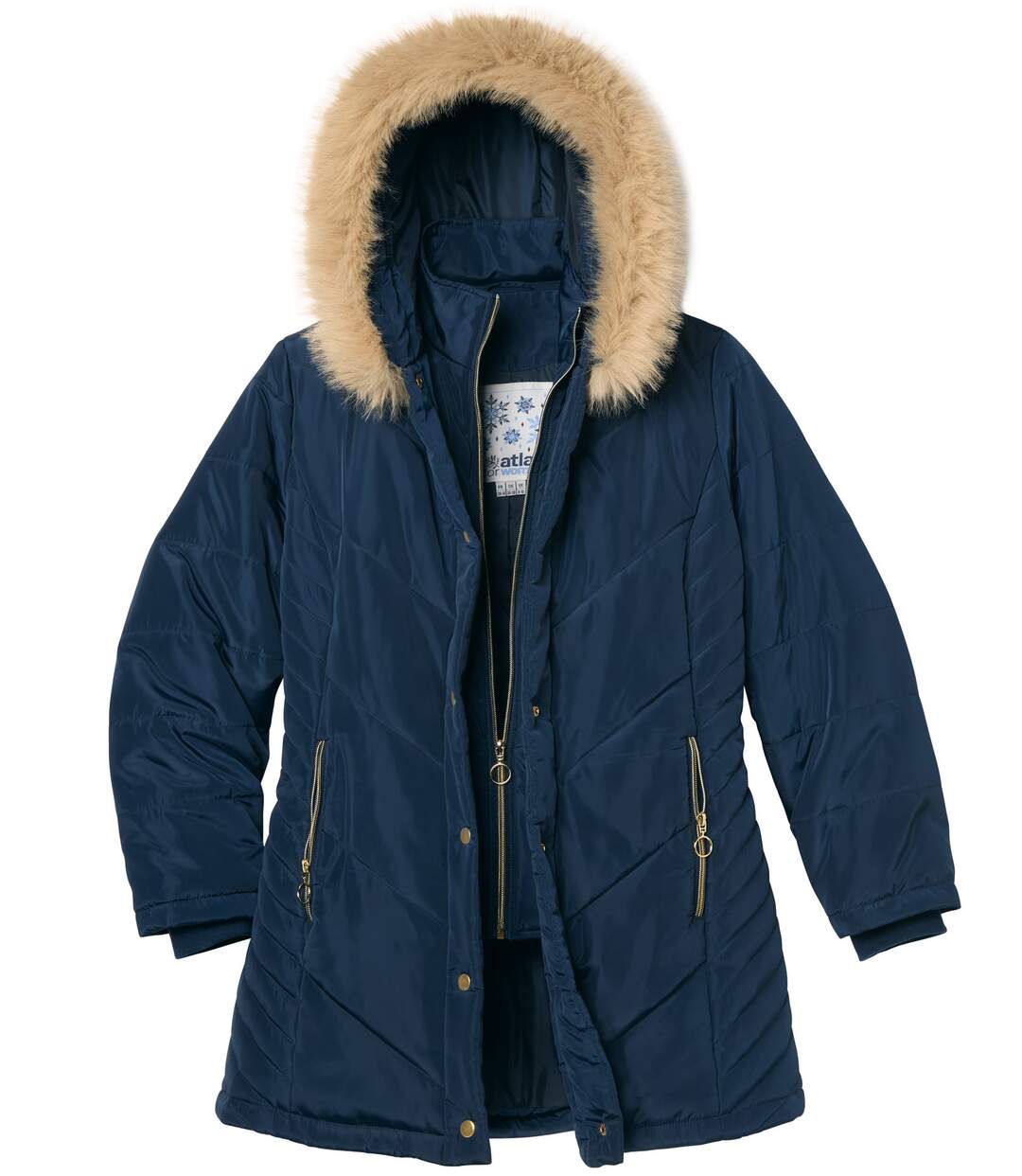 Women's Navy Padded Parka with Hood-8