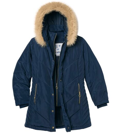 Women's Navy Padded Parka with Hood