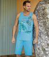 Men's Surf Print Pyjama Short Set - Turquoise Atlas For Men