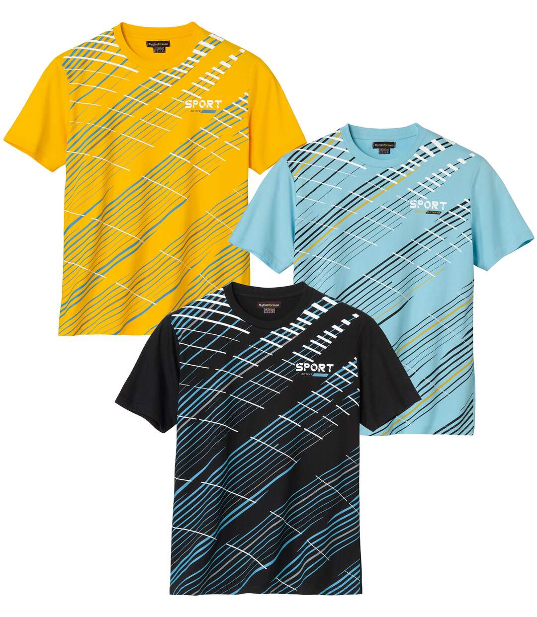 Pack of 3 Men's Sport Running T-Shirts - Yellow Sky Blue Black-1