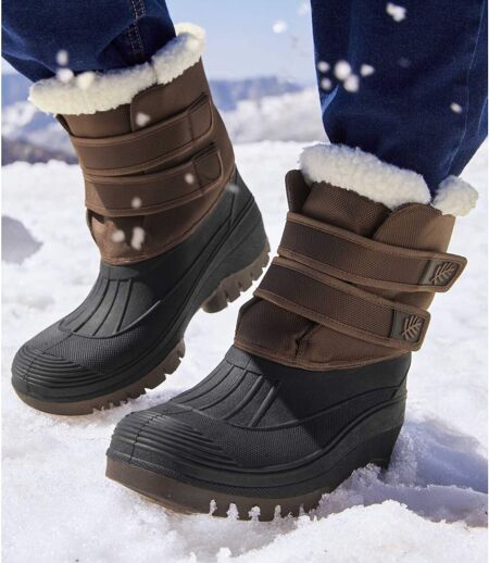 Men's Black & Brown Sherpa-Lined Snow Boots 