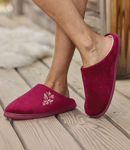 Les Mules Velours Broderie Florale