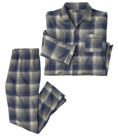 Men's Checked Flannel Pyjamas - Beige Navy