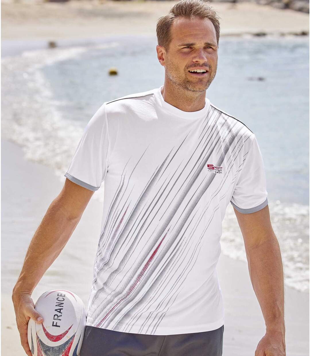 Pack of 3 Men's Summer Sport Print T-Shirts - White Red Black-2